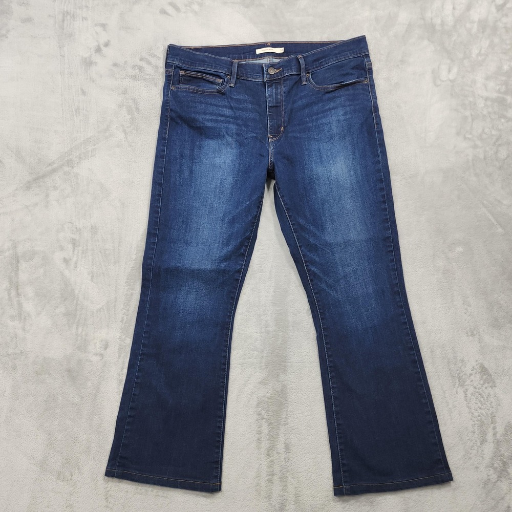 Levi's Jeans Womens W34 L30 Blue Dark Wash Mid Rise Slimming Boot Stretch Denim